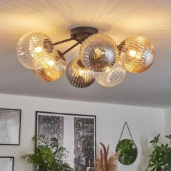 hofstein Plafonnier - Verre 10 cm, 12 cm, 15 cm Chehalis Ambre, Clair, Fumé, 6 lumières