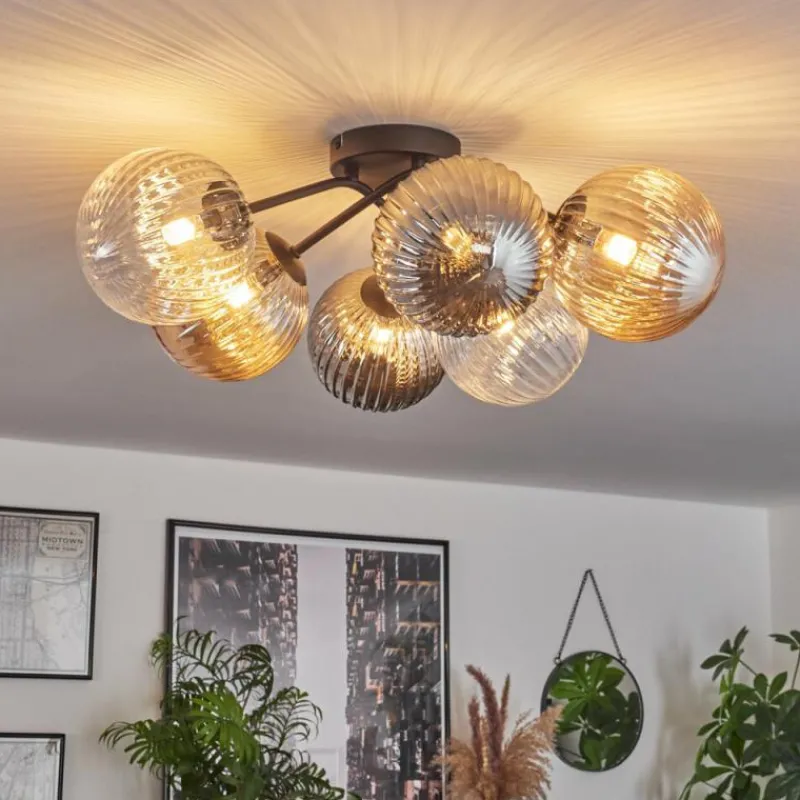 hofstein Plafonnier - Verre 10 cm, 12 cm, 15 cm Chehalis Ambre, Clair, Fumé, 6 lumières