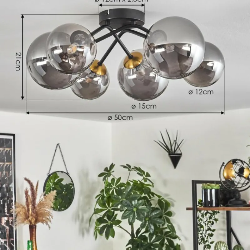 Lampes Art Déco-hofstein Plafonnier - Verre 12 cm, 15 cm Chehalis Or, Noir, 6 lumières