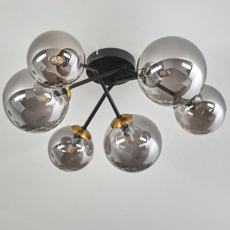 Lampes Art Déco-hofstein Plafonnier - Verre 12 cm, 15 cm Chehalis Or, Noir, 6 lumières