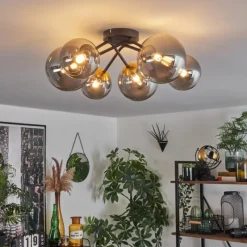 Lampes Art Déco-hofstein Plafonnier - Verre 12 cm, 15 cm Chehalis Or, Noir, 6 lumières