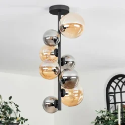 hofstein Plafonnier - Verre 10 cm, 12 cm, 15 cm Chehalis Ambre, Fumé, 8 lumières