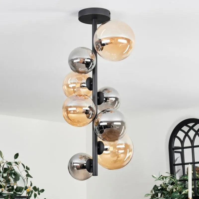 hofstein Plafonnier - Verre 10 cm, 12 cm, 15 cm Chehalis Ambre, Fumé, 8 lumières