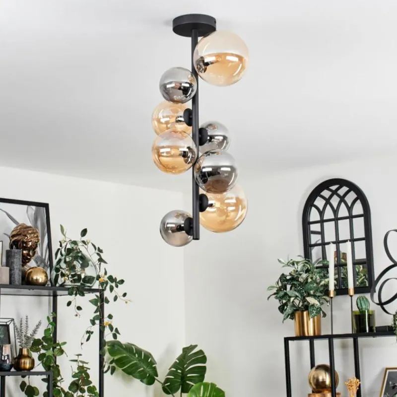 hofstein Plafonnier - Verre 10 cm, 12 cm, 15 cm Chehalis Ambre, Fumé, 8 lumières