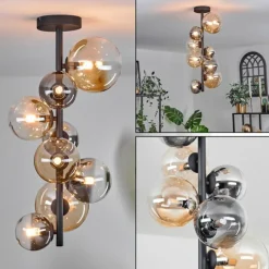 hofstein Plafonnier - Verre 10 cm, 12 cm, 15 cm Chehalis Ambre, Clair, Fumé, 8 lumières