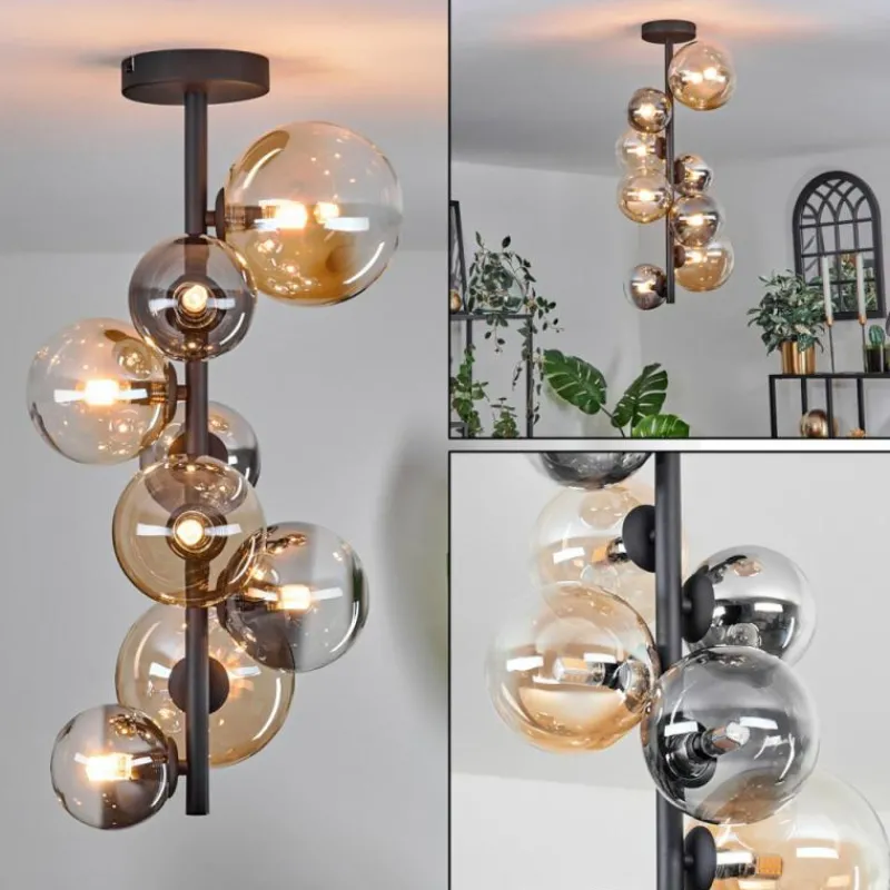 hofstein Plafonnier - Verre 10 cm, 12 cm, 15 cm Chehalis Ambre, Clair, Fumé, 8 lumières