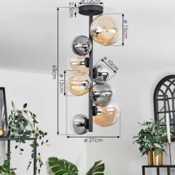 hofstein Plafonnier - Verre 10 cm, 12 cm, 15 cm Chehalis Ambre, Clair, Fumé, 8 lumières