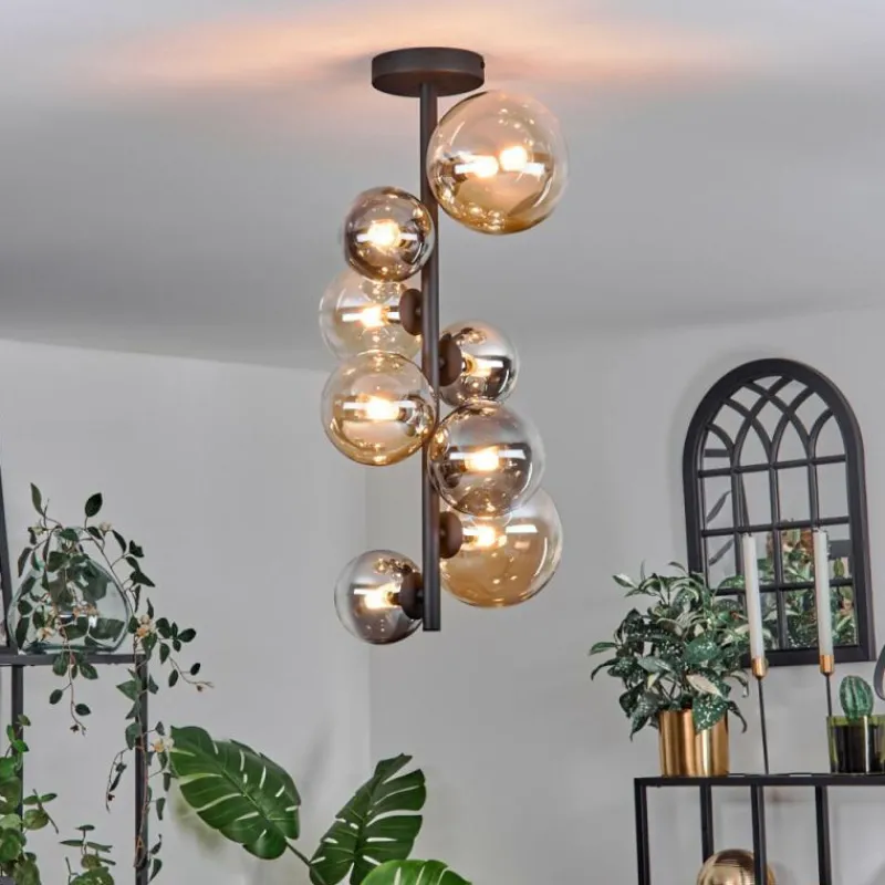 hofstein Plafonnier - Verre 10 cm, 12 cm, 15 cm Chehalis Ambre, Clair, Fumé, 8 lumières