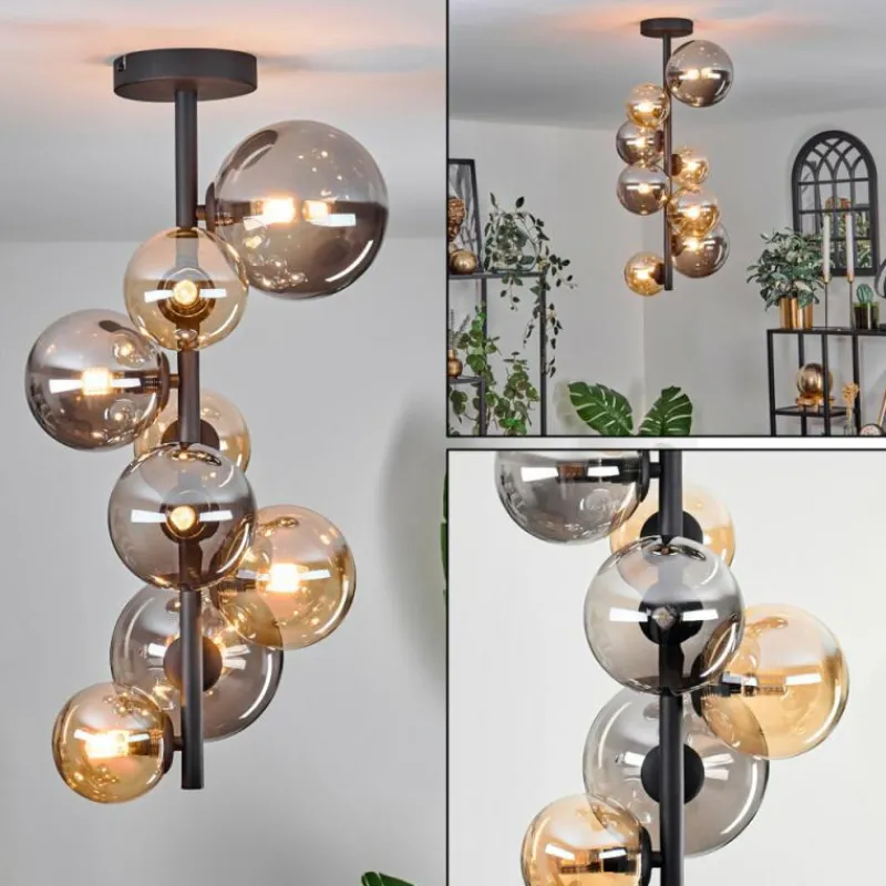 hofstein Plafonnier - Verre 10 cm, 12 cm, 15 cm Chehalis Ambre, Fumé, 8 lumières