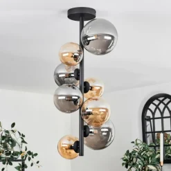 hofstein Plafonnier - Verre 10 cm, 12 cm, 15 cm Chehalis Ambre, Fumé, 8 lumières