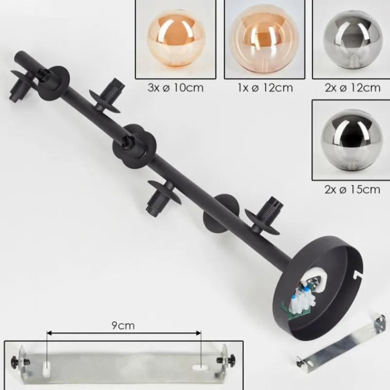 hofstein Plafonnier - Verre 10 cm, 12 cm, 15 cm Chehalis Ambre, Fumé, 8 lumières