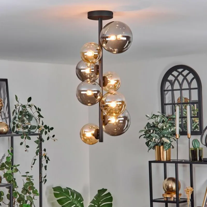 hofstein Plafonnier - Verre 10 cm, 12 cm, 15 cm Chehalis Ambre, Fumé, 8 lumières