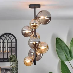 hofstein Plafonnier - Verre 10 cm, 12 cm, 15 cm Chehalis Ambre, Fumé, 8 lumières