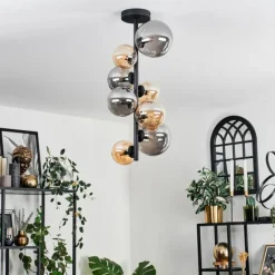 hofstein Plafonnier - Verre 10 cm, 12 cm, 15 cm Chehalis Ambre, Fumé, 8 lumières