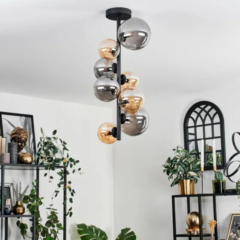 hofstein Plafonnier - Verre 10 cm, 12 cm, 15 cm Chehalis Ambre, Fumé, 8 lumières