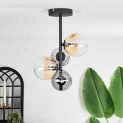 hofstein Plafonnier - Verre 10 cm, 12 cm Chehalis Ambre, Clair, Fumé, 4 lumières