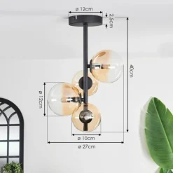 hofstein Plafonnier - Verre 10 cm, 12 cm Chehalis Ambre, Clair, 4 lumières