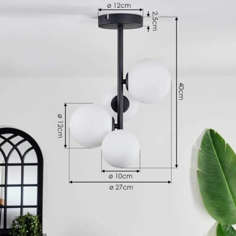 hofstein Plafonnier - Verre 10 cm, 12 cm Chehalis Blanc, 4 lumières