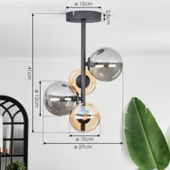 hofstein Plafonnier - Verre 10 cm, 12 cm Chehalis Ambre, Fumé, 4 lumières