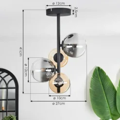 hofstein Plafonnier - Verre 10 cm, 12 cm Chehalis Ambre, Clair, Fumé, 4 lumières