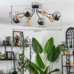 Lampes Dorées-hofstein Plafonnier - Verre 12 cm, 15 cm Chehalis Or, Noir, 8 lumières