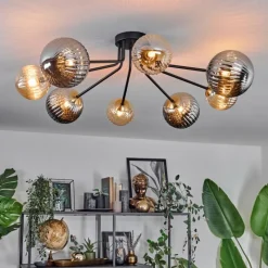 Lampes Dorées-hofstein Plafonnier - Verre 12 cm, 15 cm Chehalis Or, Noir, 8 lumières