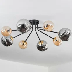 Lampes Dorées-hofstein Plafonnier - Verre 12 cm, 15 cm Chehalis Or, Noir, 8 lumières