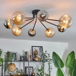 Lampes Dorées-hofstein Plafonnier - Verre 12 cm, 15 cm Chehalis Or, Noir, 8 lumières