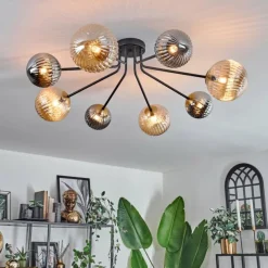 Lampes Dorées-hofstein Plafonnier - Verre 12 cm, 15 cm Chehalis Or, Noir, 8 lumières