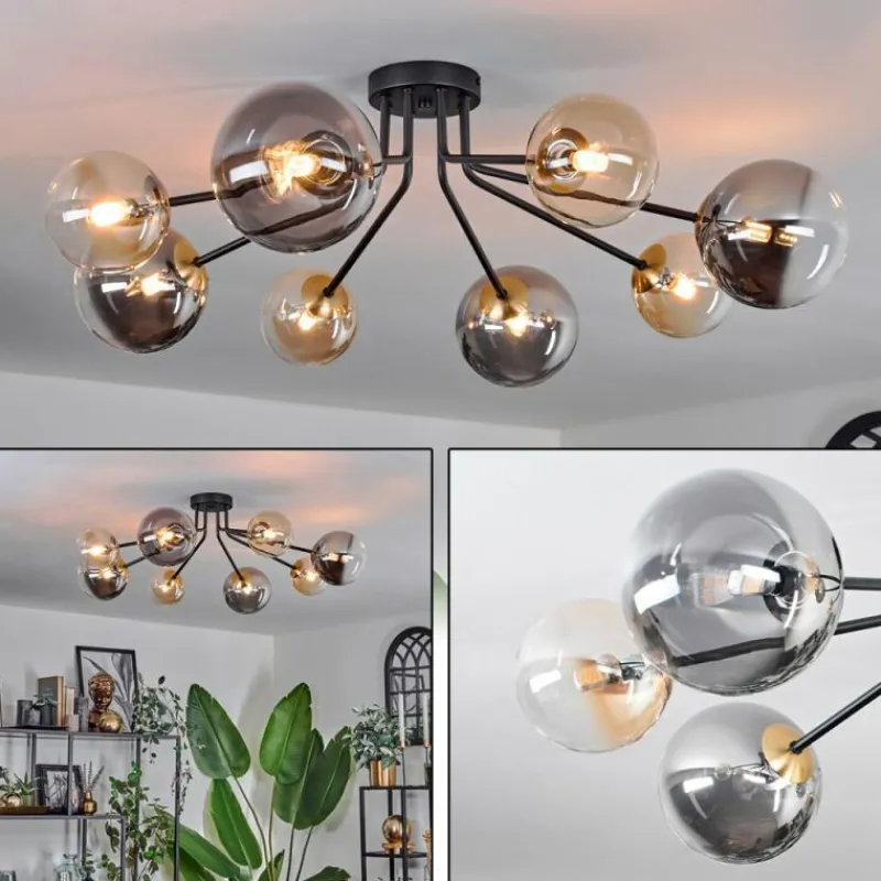 Lampes Dorées-hofstein Plafonnier - Verre 12 cm, 15 cm Chehalis Or, Noir, 8 lumières
