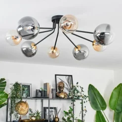 Lampes Dorées-hofstein Plafonnier - Verre 12 cm, 15 cm Chehalis Or, Noir, 8 lumières