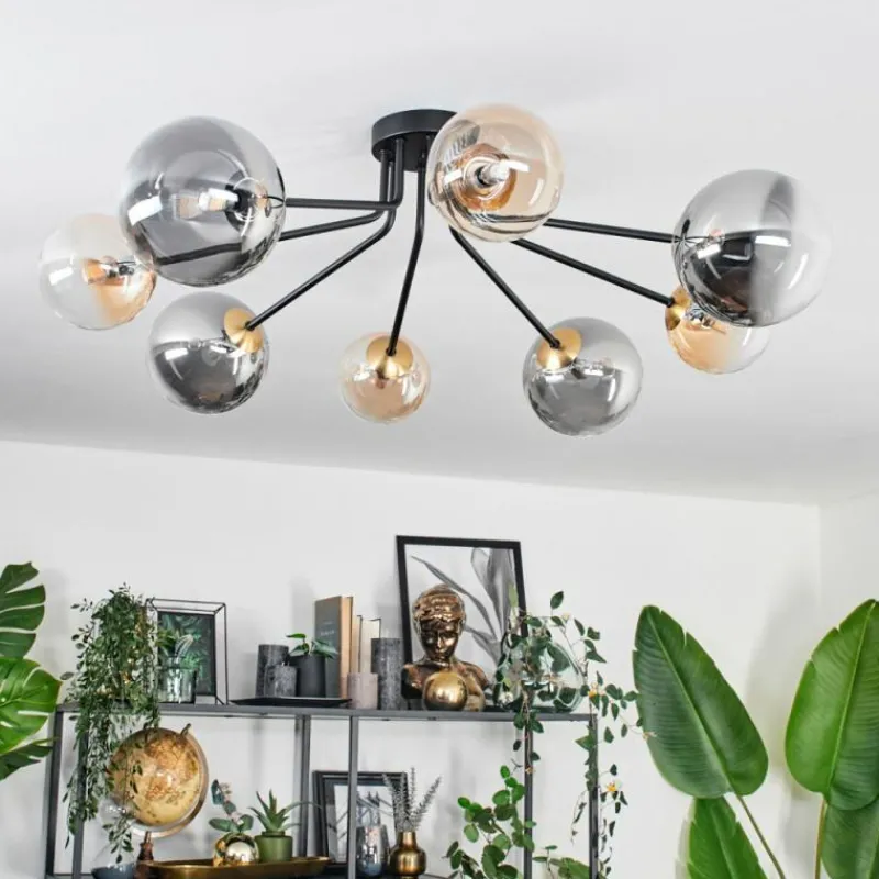 Lampes Dorées-hofstein Plafonnier - Verre 12 cm, 15 cm Chehalis Or, Noir, 8 lumières