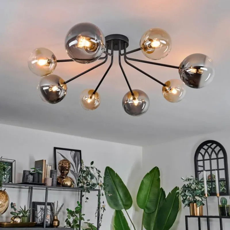 Lampes Dorées-hofstein Plafonnier - Verre 12 cm, 15 cm Chehalis Or, Noir, 8 lumières