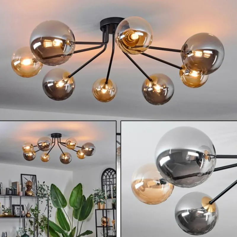 Lampes Dorées-hofstein Plafonnier - Verre 12 cm, 15 cm Chehalis Or, Noir, 8 lumières