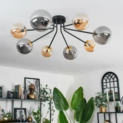 Lampes Dorées-hofstein Plafonnier - Verre 12 cm, 15 cm Chehalis Or, Noir, 8 lumières