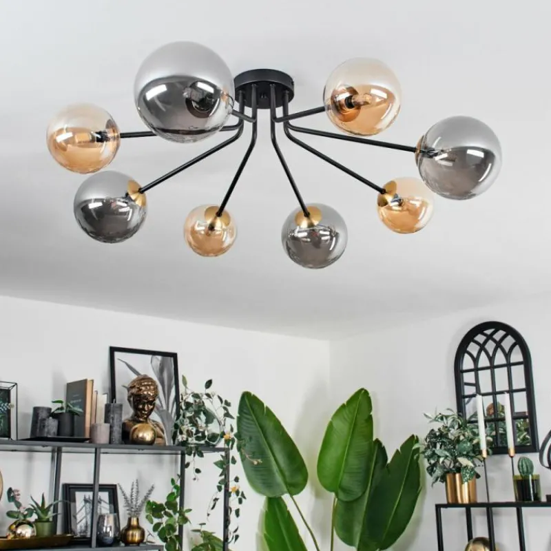 Lampes Dorées-hofstein Plafonnier - Verre 12 cm, 15 cm Chehalis Or, Noir, 8 lumières
