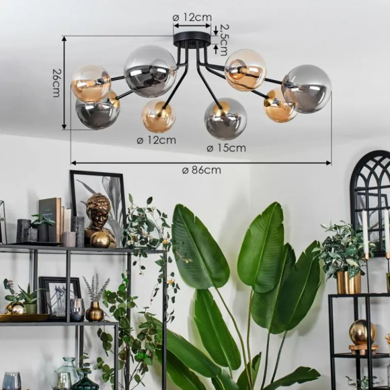 Lampes Dorées-hofstein Plafonnier - Verre 12 cm, 15 cm Chehalis Or, Noir, 8 lumières