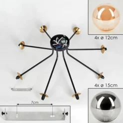 Lampes Dorées-hofstein Plafonnier - Verre 12 cm, 15 cm Chehalis Or, Noir, 8 lumières