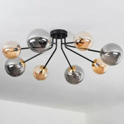 Lampes Dorées-hofstein Plafonnier - Verre 12 cm, 15 cm Chehalis Or, Noir, 8 lumières