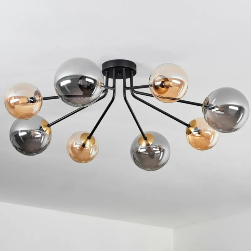 Lampes Dorées-hofstein Plafonnier - Verre 12 cm, 15 cm Chehalis Or, Noir, 8 lumières