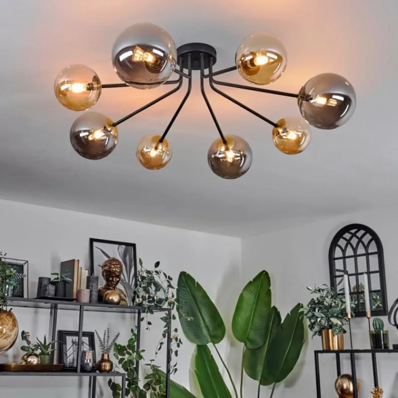 Lampes Dorées-hofstein Plafonnier - Verre 12 cm, 15 cm Chehalis Or, Noir, 8 lumières