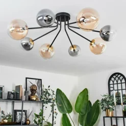 Lampes Dorées-hofstein Plafonnier - Verre 12 cm, 15 cm Chehalis Or, Noir, 8 lumières