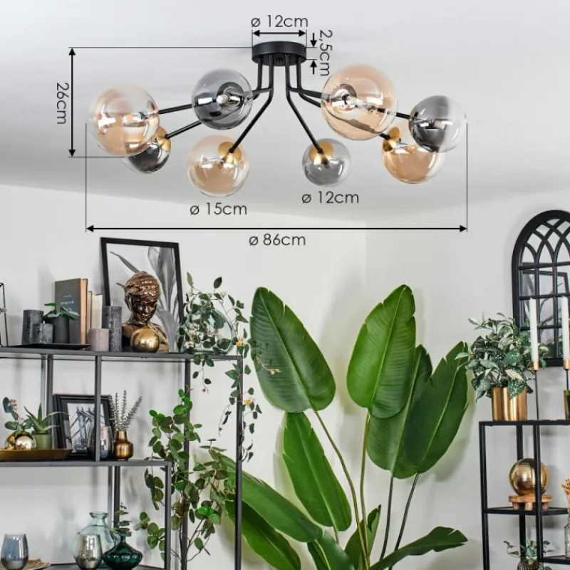 Lampes Dorées-hofstein Plafonnier - Verre 12 cm, 15 cm Chehalis Or, Noir, 8 lumières