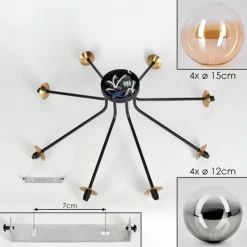 Lampes Dorées-hofstein Plafonnier - Verre 12 cm, 15 cm Chehalis Or, Noir, 8 lumières