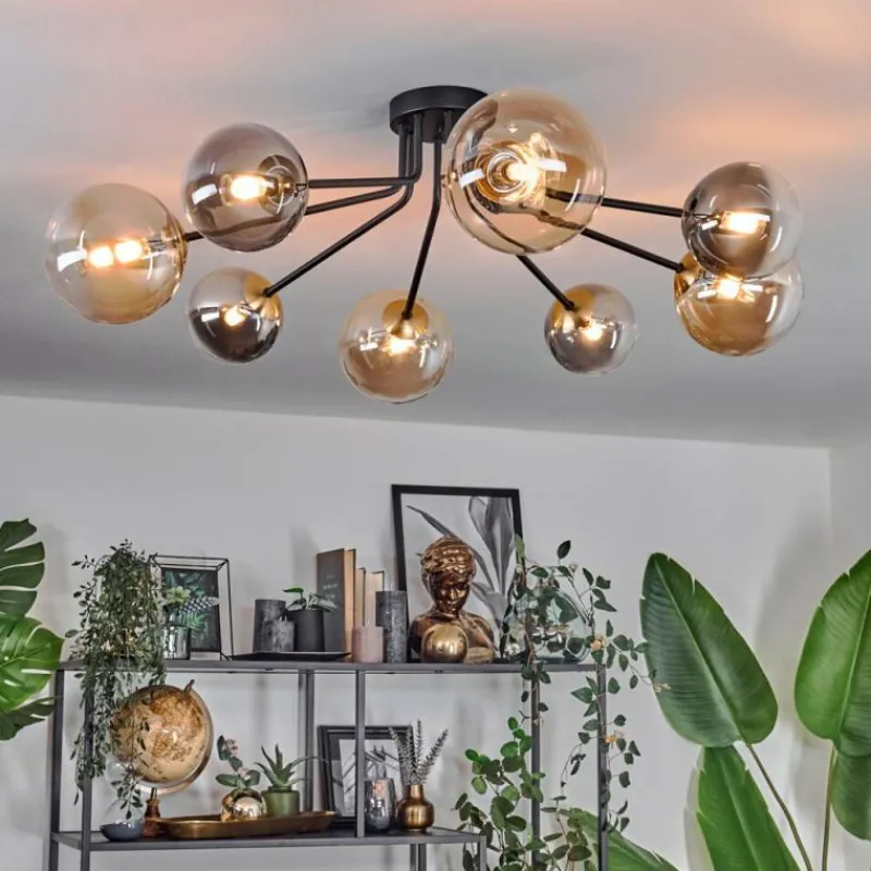 Lampes Dorées-hofstein Plafonnier - Verre 12 cm, 15 cm Chehalis Or, Noir, 8 lumières