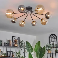 Lampes Dorées-hofstein Plafonnier - Verre 12 cm, 15 cm Chehalis Or, Noir, 8 lumières