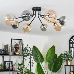 Lampes Dorées-hofstein Plafonnier - Verre 12 cm, 15 cm Chehalis Or, Noir, 8 lumières