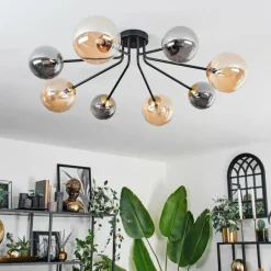 Lampes Dorées-hofstein Plafonnier - Verre 12 cm, 15 cm Chehalis Or, Noir, 8 lumières