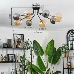 Lampes Dorées-hofstein Plafonnier - Verre 12 cm, 15 cm Chehalis Or, Noir, 8 lumières