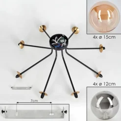 Lampes Dorées-hofstein Plafonnier - Verre 12 cm, 15 cm Chehalis Or, Noir, 8 lumières